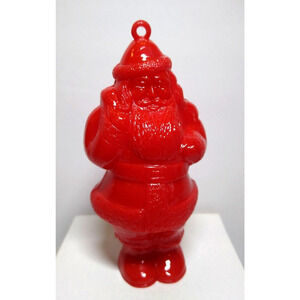 Santa Claus Christmas Ornament Vintage Red Plastic Embossed Saint Nick 3.5"